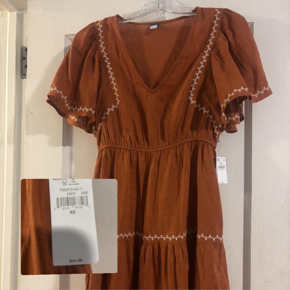 Old Navy Orange Rust Boho Midi Dress with White Accents